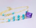 - Solid Gold 14K Amethyst and Turquoise Wire Wrapped Rosary Necklace