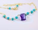 - Solid Gold 14K Amethyst and Turquoise Wire Wrapped Rosary Necklace