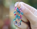 - Solid Gold 14K Aqua Blue Apatite, Pink Topaz and Pink Amethyst Gemstone Earrings