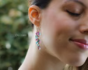 - Solid Gold 14K Aqua Blue Apatite, Pink Topaz and Pink Amethyst Gemstone Earrings