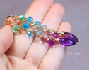 - Solid Gold 14K Aqua Blue Purple Gemstone Dangle Earrings with Amethyst and Topaz