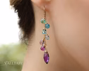 - Solid Gold 14K Aqua Blue Purple Gemstone Dangle Earrings with Amethyst and Topaz
