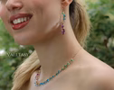 - Solid Gold 14K Aqua Blue Purple Gemstone Dangle Earrings with Amethyst and Topaz