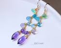 - Solid Gold 14K Aqua Blue Purple Gemstone Dangle Earrings with Amethyst and Topaz
