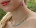 - Solid Gold 14K Aqua Blue Purple Gemstone Drop Necklace, Statement Semi Precious Stone Necklace