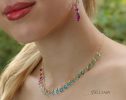 - Solid Gold 14K Aqua Blue Purple Gemstone Drop Necklace, Statement Semi Precious Stone Necklace