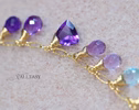 - Solid Gold 14K Aqua Blue Purple Gemstone Drop Necklace, Statement Semi Precious Stone Necklace