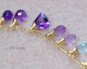 - Solid Gold 14K Aqua Blue Purple Gemstone Drop Necklace, Statement Semi Precious Stone Necklace