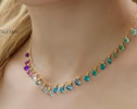 - Solid Gold 14K Aqua Blue Purple Gemstone Drop Necklace, Statement Semi Precious Stone Necklace