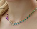 - Solid Gold 14K Aqua Blue Purple Gemstone Drop Necklace, Statement Semi Precious Stone Necklace