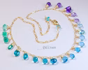 - Solid Gold 14K Aqua Blue Purple Gemstone Drop Necklace, Statement Semi Precious Stone Necklace
