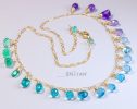 - Solid Gold 14K Aqua Blue Purple Gemstone Drop Necklace, Statement Semi Precious Stone Necklace