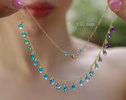 - Solid Gold 14K Aqua Blue Purple Gemstone Drop Necklace, Statement Semi Precious Stone Necklace