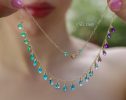 - Solid Gold 14K Aqua Blue Purple Gemstone Drop Necklace, Statement Semi Precious Stone Necklace