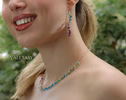 - Solid Gold 14K Aqua Blue Purple Gemstone Drop Necklace, Statement Semi Precious Stone Necklace