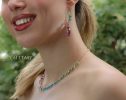 - Solid Gold 14K Aqua Blue Purple Gemstone Drop Necklace, Statement Semi Precious Stone Necklace