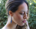 - Solid Gold 14K Blue Kyanite Earrings, Blue Long Cluster Gemstone Earrings