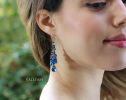 - Solid Gold 14K Blue Kyanite Earrings, Blue Long Cluster Gemstone Earrings