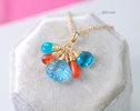 - Solid Gold 14K Carved Blue Topaz and Italian Coral Charm with a Lobster Clasp