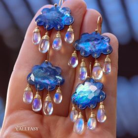 The Moonstone Cloud Earrings – Solid Gold 14K Cloud Moonstone Earrings, Unique Earrings Design