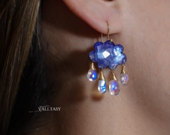 - Solid Gold 14K Cloud Moonstone Earrings, Unique Earrings Design
