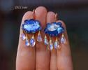 - Solid Gold 14K Cloud Moonstone Earrings, Unique Earrings Design