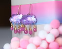 - Solid Gold 14K Cloud Pink Amethyst and Sapphire Earrings, Unique Earrings Design
