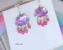 - Solid Gold 14K Cloud Pink Amethyst and Sapphire Earrings, Unique Earrings Design
