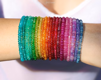 - Solid Gold 14K Colombian Emerald Bracelet, Genuine Emerald Stacking Beaded Bracelet