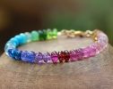 - Solid Gold 14K Colorful Gemstone Bracelet, Semi Precious Stone Bracelet