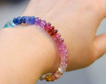 - Solid Gold 14K Colorful Gemstone Bracelet, Semi Precious Stone Bracelet