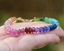 - Solid Gold 14K Colorful Gemstone Bracelet, Semi Precious Stone Bracelet