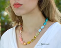 - Solid Gold 14K Colorful Nugget Necklace, Gemmy Necklace, Statement Necklace with Large Gemstones, One of a Kind