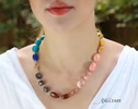 - Solid Gold 14K Colorful Nugget Necklace, Gemmy Necklace, Statement Necklace with Large Gemstones, One of a Kind