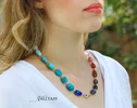 - Solid Gold 14K Colorful Nugget Necklace, Gemmy Necklace, Statement Necklace with Large Gemstones, One of a Kind