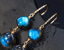 - Solid Gold 14K Diamond Labradorite Earrings
