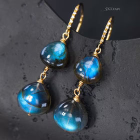 The Twilight Queen Earrings - Solid Gold 14K Diamond Labradorite Earrings