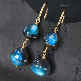 The Twilight Queen Earrings – Solid Gold 14K Diamond Labradorite Earrings