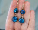 - Solid Gold 14K Diamond Labradorite Earrings