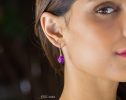 - Solid Gold 14K Diamond Oval Amethyst Earrings, Genuine Natural Amethyst Earrings