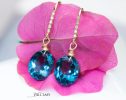 - Solid Gold 14K Diamond Oval London Blue Topaz Earrings