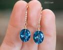 - Solid Gold 14K Diamond Oval London Blue Topaz Earrings