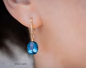 - Solid Gold 14K Diamond Oval London Blue Topaz Earrings