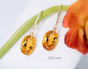 - Solid Gold 14K Diamond Oval Madeira Citrine Earrings, Genuine Natural Citrine Earrings