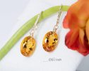 - Solid Gold 14K Diamond Oval Madeira Citrine Earrings, Genuine Natural Citrine Earrings