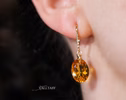 - Solid Gold 14K Diamond Oval Madeira Citrine Earrings, Genuine Natural Citrine Earrings