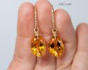 - Solid Gold 14K Diamond Oval Madeira Citrine Earrings, Genuine Natural Citrine Earrings