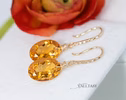 - Solid Gold 14K Diamond Oval Madeira Citrine Earrings, Genuine Natural Citrine Earrings