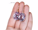 - Solid Gold 14K Diamond Oval Pink Amethyst Earrings, Genuine Natural Pink Amethyst Earrings