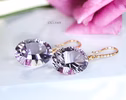 - Solid Gold 14K Diamond Oval Pink Amethyst Earrings, Genuine Natural Pink Amethyst Earrings